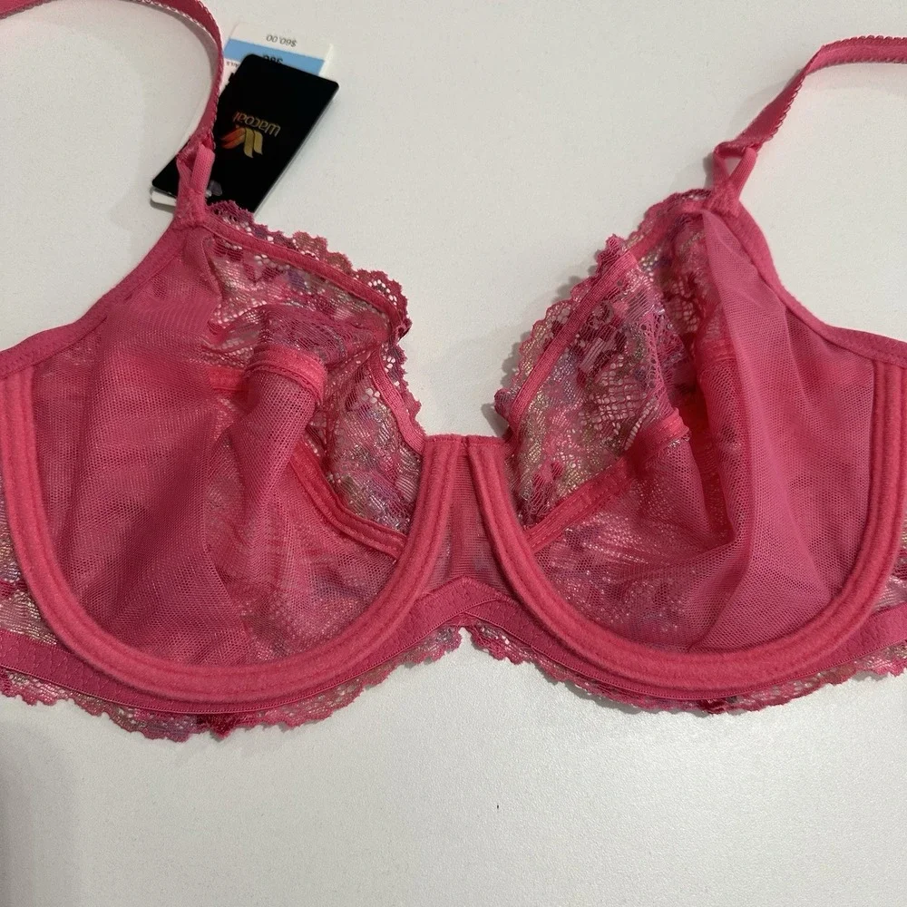 NWT Wacoal Embrace Lace Underwire Bra Hot Pink Multicolor Sexy 65191 Adjustable